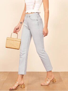 Reformation Jeans Liza High Rise Straight Cropped Jeans w/ Ripped Knee - Size 25